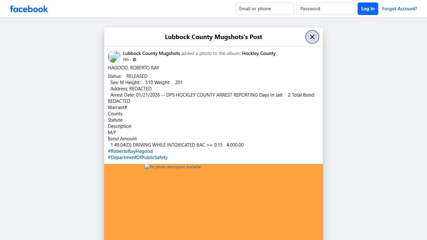 HAGOOD, ROBERTO RAY Status:... - Lubbock County Mugshots Facebook