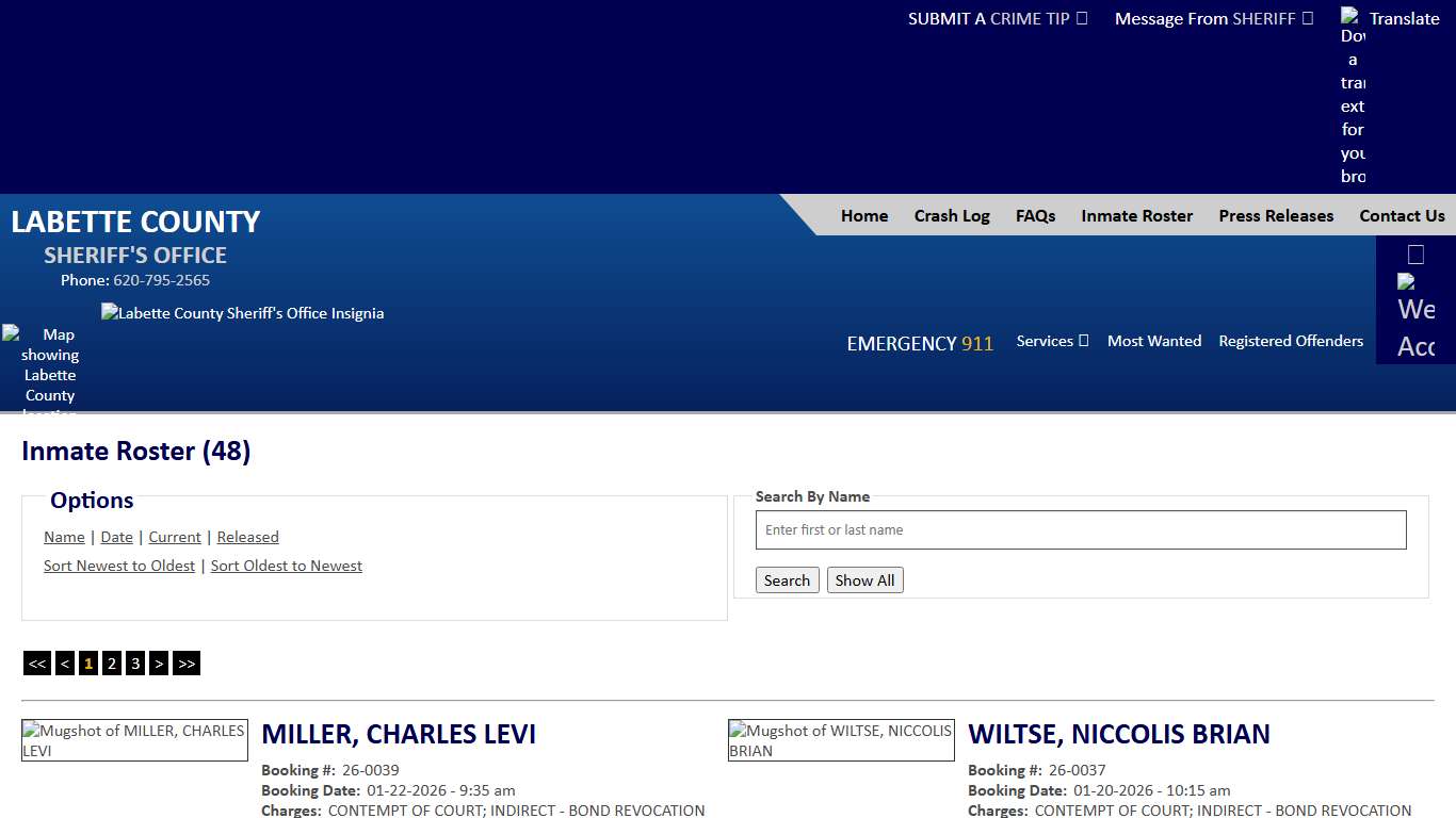 Inmate Roster - Current Inmates Booking Date Descending - Labette County Sheriff KS