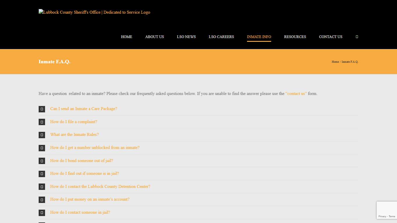 Inmate F.A.Q. – Lubbock County Sheriff's Office Dedicated to Service